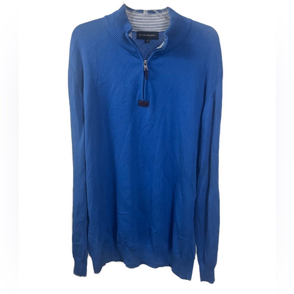 Allen Edmonds Men's Blue Knit Pullover Blue Quarter Zip Sweater- Size Large Tall